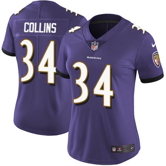 Women's Nike Baltimore Ravens #34 Alex Collins Purple Team Color Vapor Untouchable Limited Player NFL Jersey - Ujersey