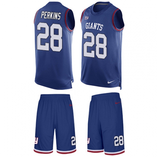 Men's Nike New York Giants #28 Paul Perkins Limited Royal Blue Tank Top Suit NFL Jersey - Ujersey