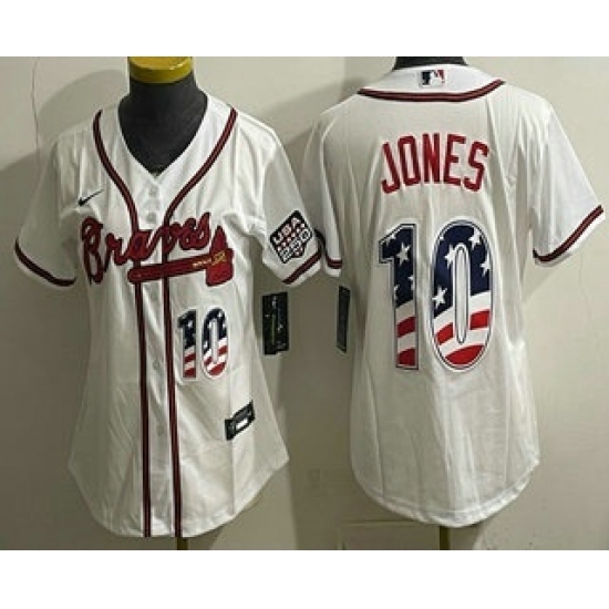 Women's Atlanta Braves #10 Chipper Jones White USA 250 Fourth of July Home Stadium Stitched Jersey - Ujersey