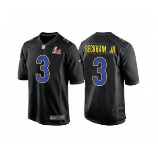 Men's Los Angeles Rams #3 Odell Beckham Jr. Black 2022 Super Bowl LVI Game Stitched Jersey - Ujersey