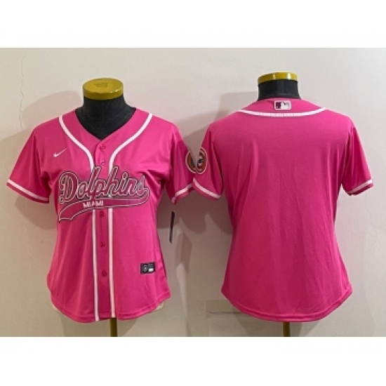 Women's Miami Dolphins Blank Pink With Patch Cool Base Stitched Baseball Jersey