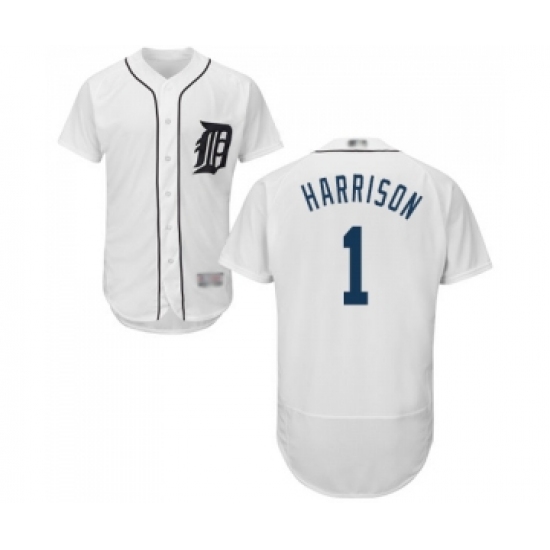 Men's Detroit Tigers #1 Josh Harrison White Home Flex Base Authentic Collection Baseball Jersey - Ujersey