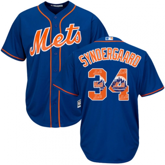 Men's Majestic New York Mets #34 Noah Syndergaard Authentic Royal Blue Team Logo Fashion Cool Base MLB Jersey - Ujersey