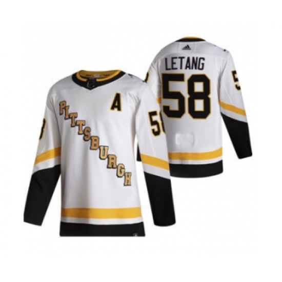 Men's Pittsburgh Penguins #58 Kris Letang White 2020-21 Reverse Retro Alternate Hockey Jersey - Ujersey