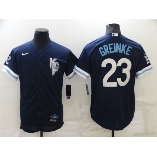 Men's Kansas City Royals #23 Zack Greinke 2022 Navy Blue City Connect Flex Base Stitched Jersey - Ujersey