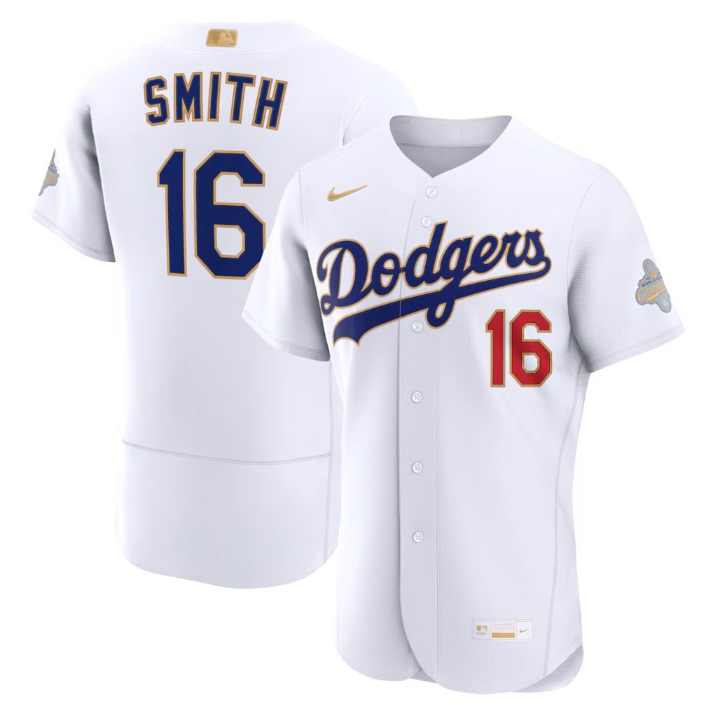 Men's Los Angeles Dodgers Will Smith Nike White 2026 Gold Collection Authentic Jersey