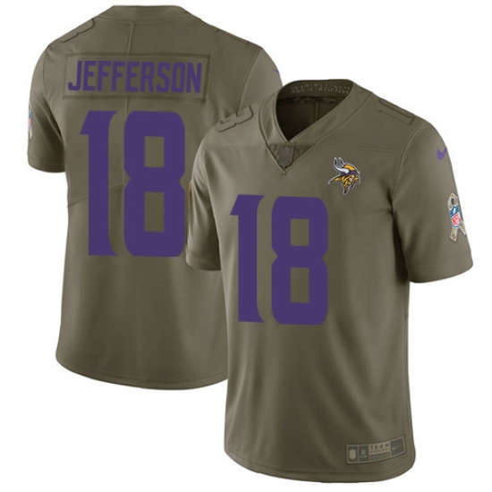 Youth Minnesota Vikings #18 Justin Jefferson Olive Stitched NFL Limited 2017 Salute To Service Jersey - Ujersey