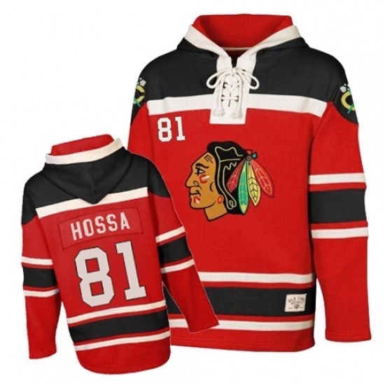 Men's Old Time Hockey Chicago Blackhawks #81 Marian Hossa Authentic Red Sawyer Hooded Sweatshirt NHL Jersey - Ujersey
