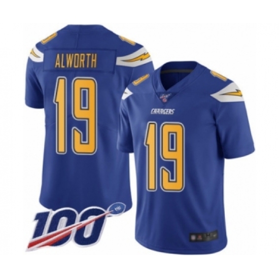 Men's Los Angeles Chargers #19 Lance Alworth Limited Electric Blue Rush Vapor Untouchable 100th Season Football Jersey - Ujersey