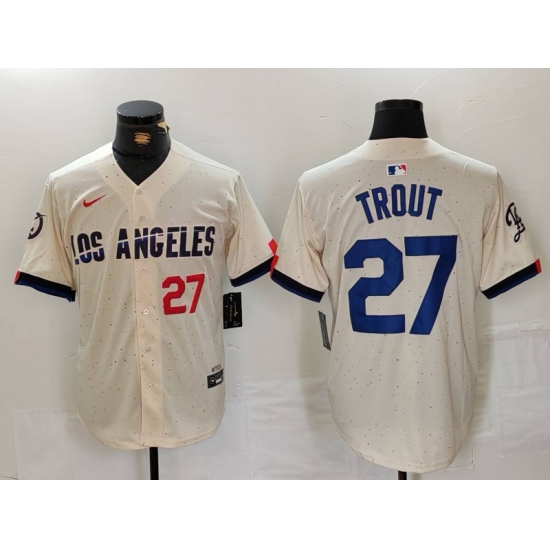 Men's Los Angeles Dodgers #27 Mike Trout Number Cream 2024 City Connect Limited Stitched Jerseys - Ujersey