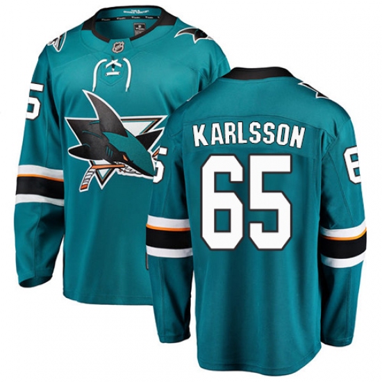 Youth San Jose Sharks #65 Erik Karlsson Fanatics Branded Teal Green Home Breakaway NHL Jersey - Ujersey