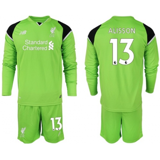 Liverpool #13 Alisson Green Goalkeeper Long Sleeves Soccer Club Jersey