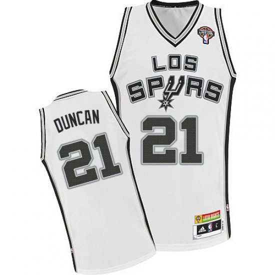 Men's Adidas San Antonio Spurs #21 Tim Duncan Authentic White ABA Hardwood Classic NBA Jersey - Ujersey