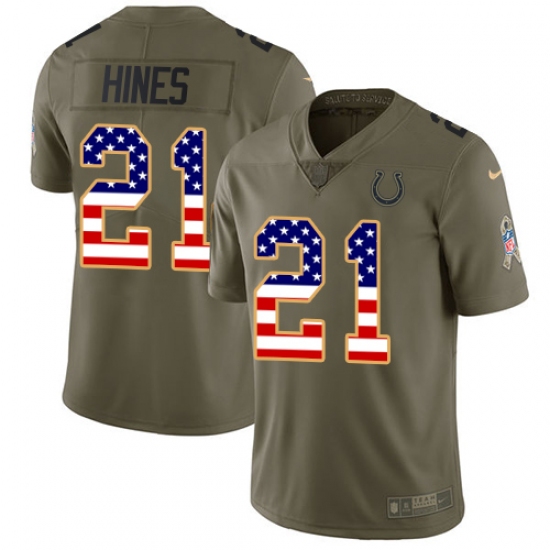 Youth Nike Indianapolis Colts #21 Nyheim Hines Limited Olive USA Flag 2017 Salute to Service NFL Jersey - Ujersey