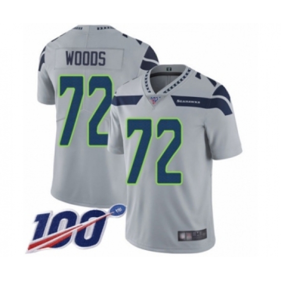 Men's Seattle Seahawks #72 Al Woods Grey Alternate Vapor Untouchable Limited Player 100th Season Football Jersey - Ujersey