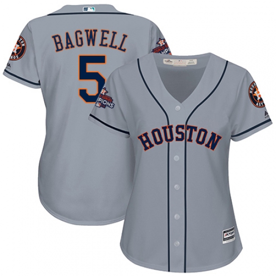 Women's Majestic Houston Astros #5 Jeff Bagwell Authentic Grey Road 2017 World Series Champions Cool Base MLB Jersey - Ujersey