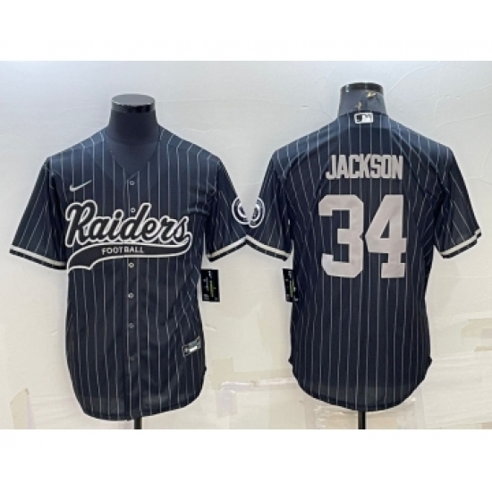 Men's Las Vegas Raiders #34 Bo Jackson Black With Patch Cool Base Stitched Baseball Jersey - Ujersey