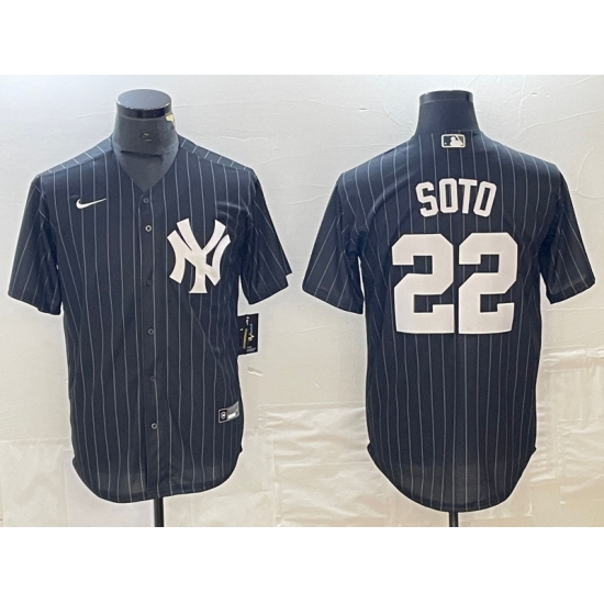 Men's New York Yankees #22 Juan Soto Black Pinstripe Cool Base Stitched Baseball Jersey - Ujersey