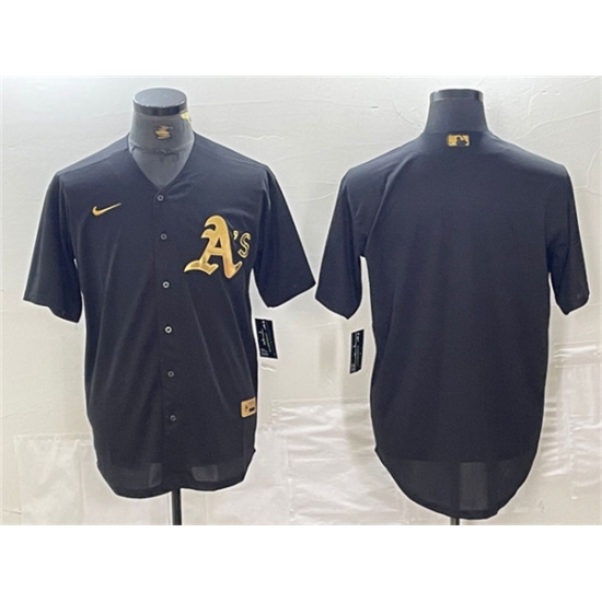 Men's Oakland Athletics Blank Black Gold Cool Base Stitched Baseball Jersey - Ujersey