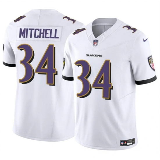 Men's Baltimore Ravens #34 Keaton Mitchell White 2025 F.U.S.E. Vapor Limited Football Jersey - Ujersey