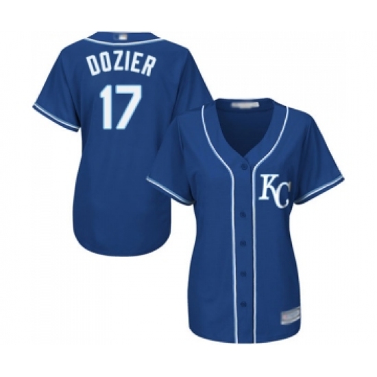Women's Kansas City Royals #17 Hunter Dozier Replica Blue Alternate 2 Cool Base Baseball Jersey - Ujersey
