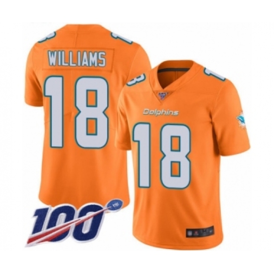 Youth Miami Dolphins #18 Preston Williams Limited Orange Rush Vapor Untouchable 100th Season Football Jersey - Ujersey