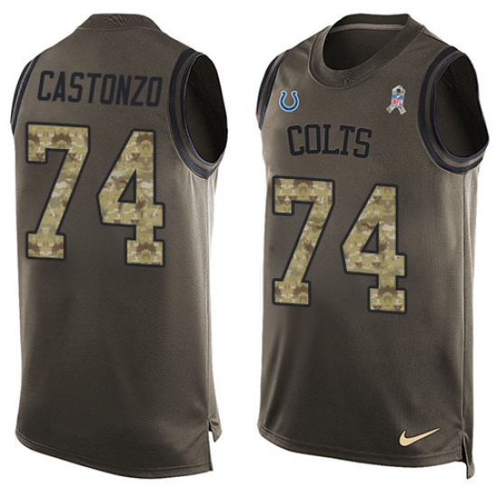 Men's Nike Indianapolis Colts #74 Anthony Castonzo Limited Green Salute to Service Tank Top NFL Jersey - Ujersey