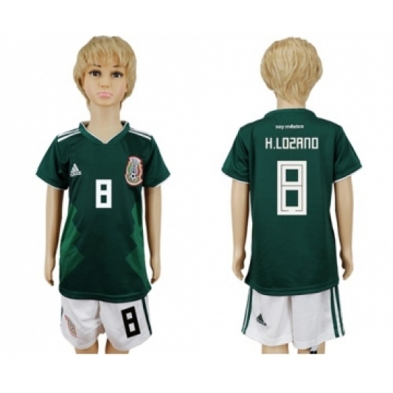 Mexico #8 H.Lozano Home Kid Soccer Country Jersey