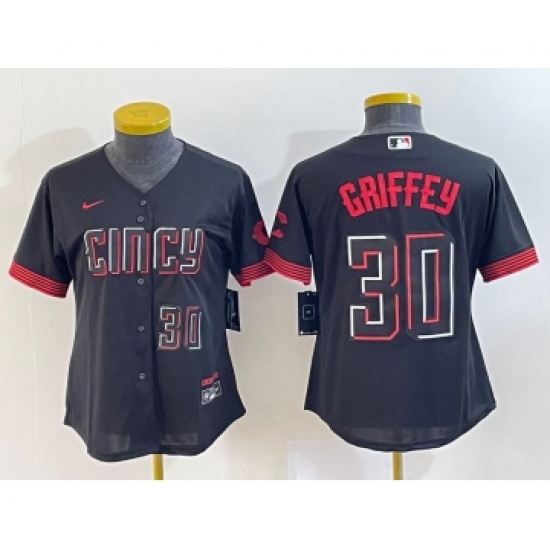 Women's Cincinnati Reds #30 Ken Griffey Jr Number Black 2023 City Connect Cool Base Stitched Jersey2 - Ujersey