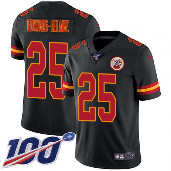 Men's Kansas City Chiefs #25 Clyde Edwards-Helaire Black Stitched Limited Rush 100th Season Jersey - Ujersey