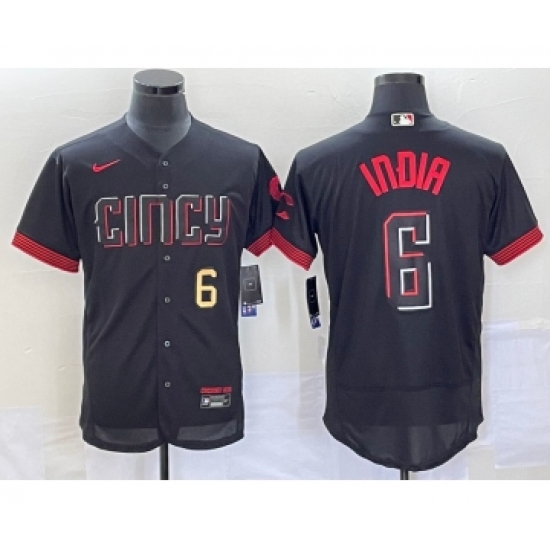 Men's Cincinnati Reds #6 Jonathan India Number Black 2023 City Connect Flex Base Stitched Jersey - Ujersey
