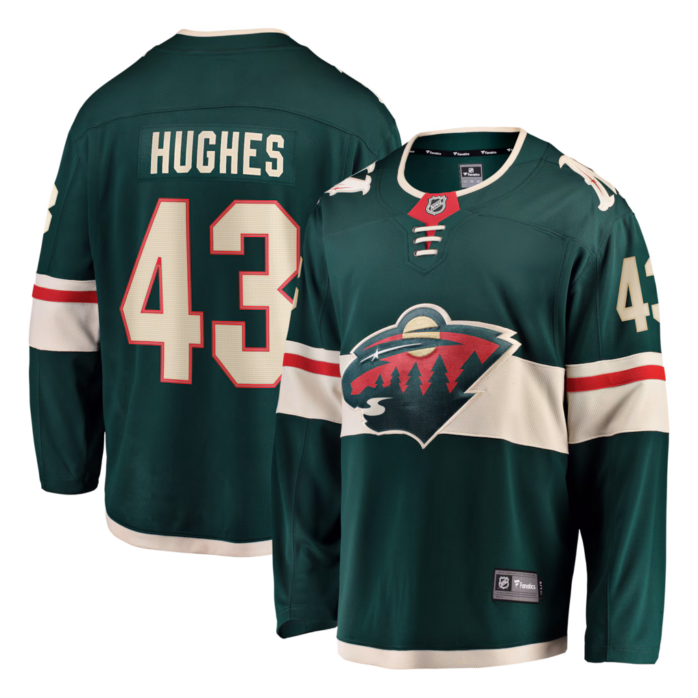 Men's Minnesota Wild Quinn Hughes Fanatics Green Home Breakaway Jersey - ujerseystore