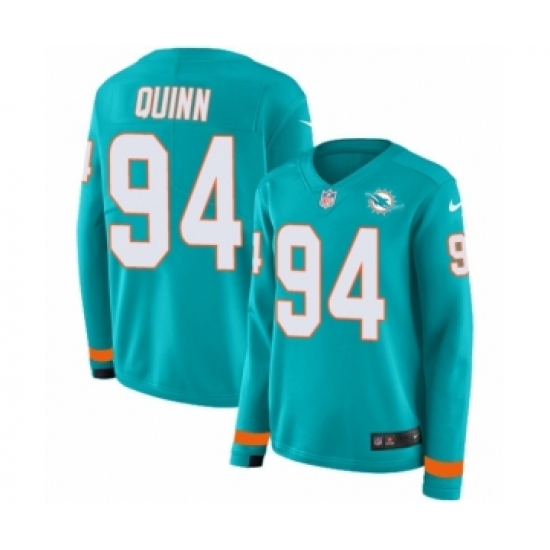 Women's Nike Miami Dolphins #94 Robert Quinn Limited Aqua Therma Long Sleeve NFL Jersey - Ujersey