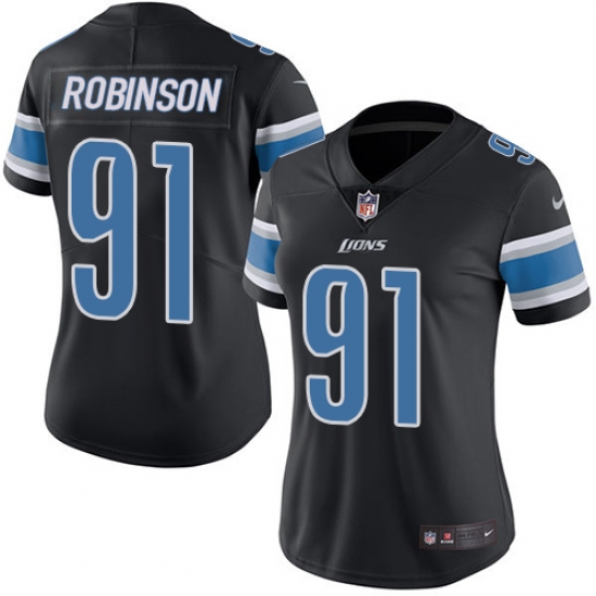 Women's Nike Detroit Lions #91 A'Shawn Robinson Limited Black Rush Vapor Untouchable NFL Jersey - Ujersey