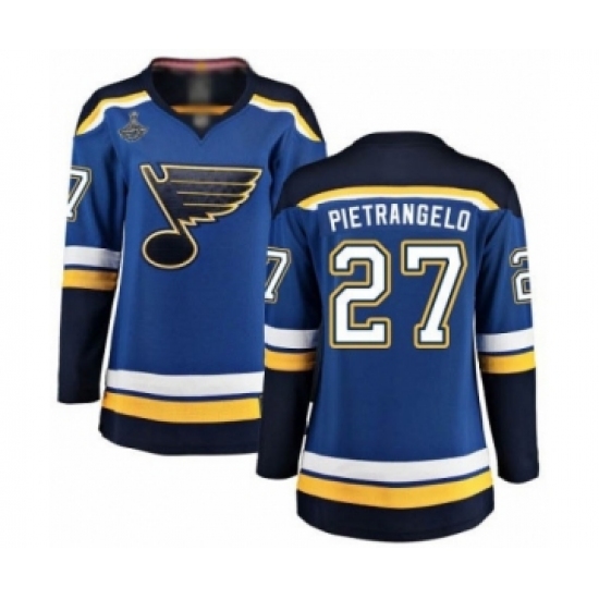 Women's St. Louis Blues #27 Alex Pietrangelo Fanatics Branded Royal Blue Home Breakaway 2019 Stanley Cup Champions Hockey Jersey - Ujersey
