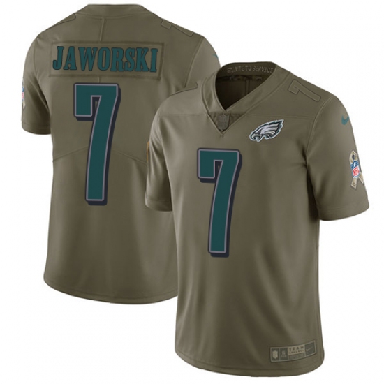 Men's Nike Philadelphia Eagles #7 Ron Jaworski Limited Olive 2017 Salute to Service NFL Jersey - Ujersey