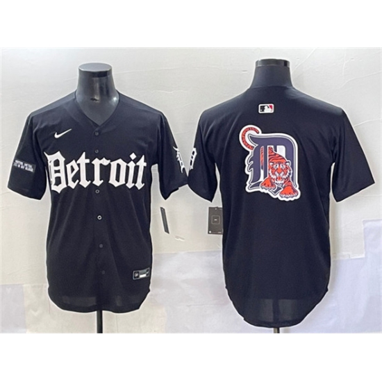 Men's Detroit Tigers Team Big Logo Black 'Motor Gothic Edition' Vapor Premier Limited Stitched Baseball Jersey - Ujersey