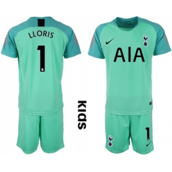 Tottenham Hotspur #1 Lloris Green Goalkeeper Kid Soccer Club Jersey