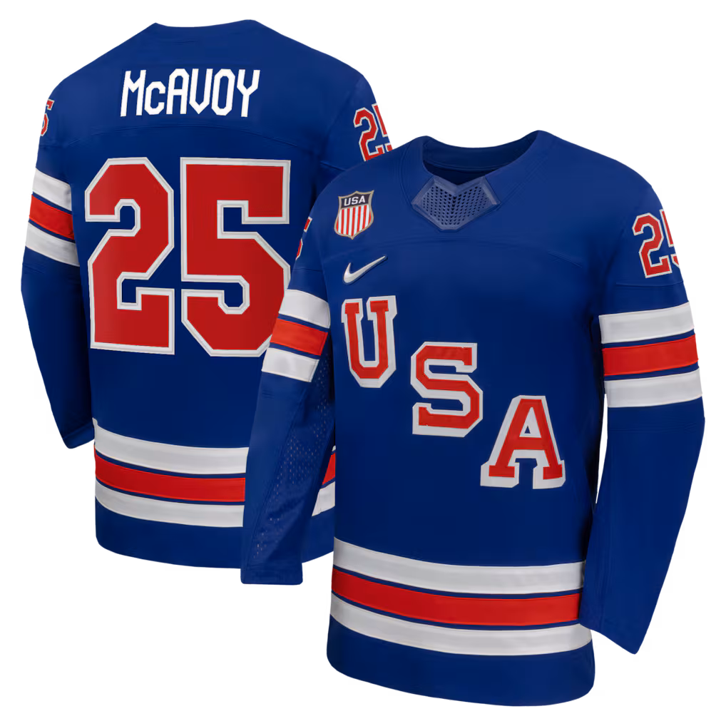 Men's Charlie McAvoy Nike Royal US Hockey 2026 Home Replica Jersey