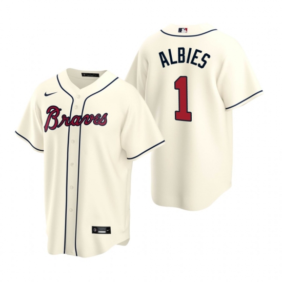 Men's Nike Atlanta Braves #1 Ozzie Albies Cream Alternate Stitched Baseball Jersey - Ujersey