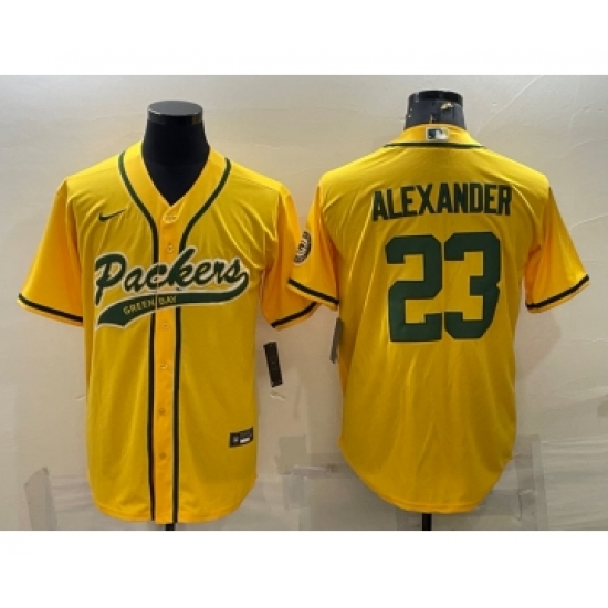 Men's Green Bay Packers #23 Jaire Alexander Yellow With Patch Cool Base Stitched Baseball Jersey - Ujersey