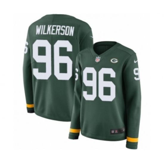 Women's Nike Green Bay Packers #96 Muhammad Wilkerson Limited Green Therma Long Sleeve NFL Jersey - Ujersey