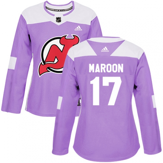 Women's Adidas New Jersey Devils #17 Patrick Maroon Authentic Purple Fights Cancer Practice NHL Jersey - Ujersey