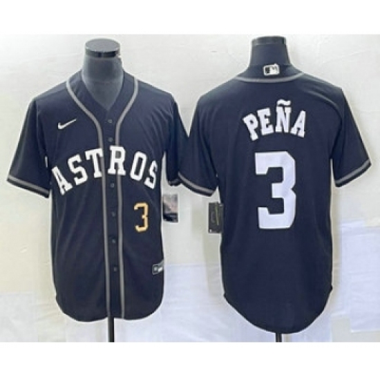 Men's Houston Astros #3 Jeremy Pena Number Black Cool Base Stitched Baseball Jersey - Ujersey