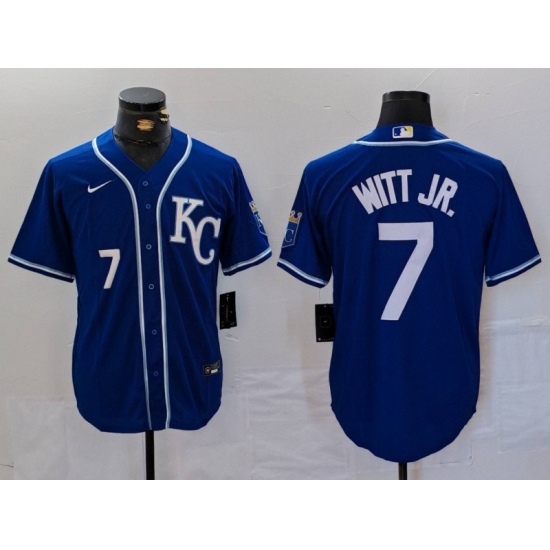 Men's Kansas City Royals #7 Bobby Witt Jr Number Royal Cool Base Stitched Baseball Jersey - Ujersey