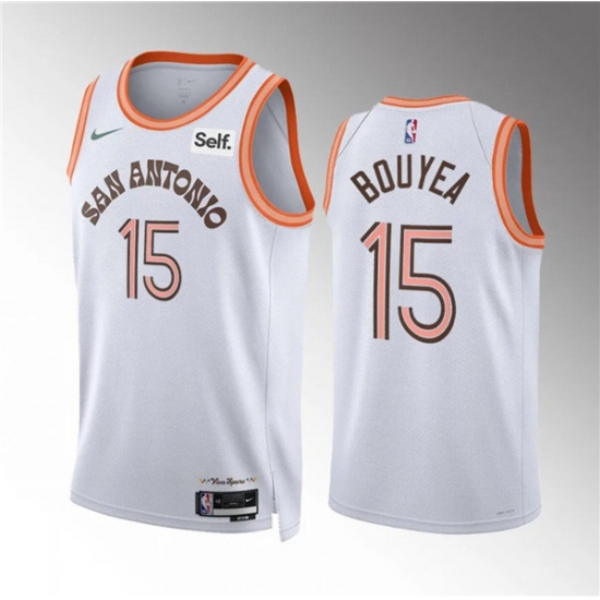 Men's San Antonio Spurs #15 Jamaree Bouyea White 2023-24 City Edition Stitched Basketball Jersey - Ujersey