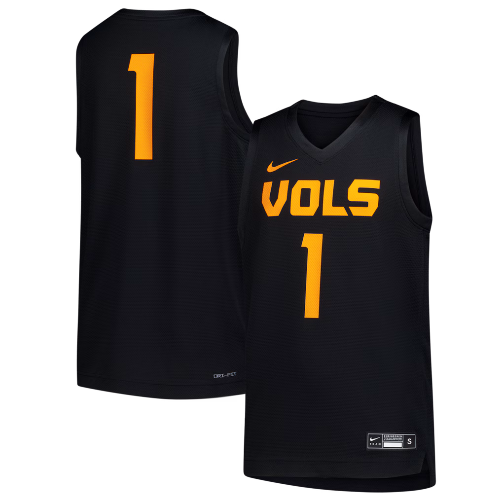 Youth Nike #1 Black Tennessee Volunteers Replica Basketball Jersey - SUjersey01