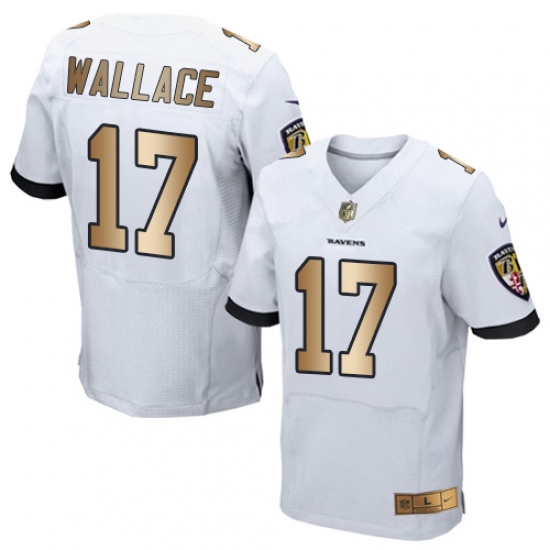 Men's Nike Baltimore Ravens #17 Mike Wallace Elite White/Gold NFL Jersey - Ujersey
