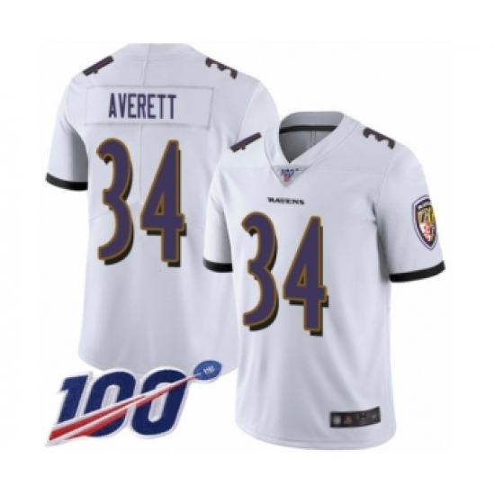 Men's Baltimore Ravens #34 Anthony Averett White Vapor Untouchable Limited Player 100th Season Football Jersey - Ujersey