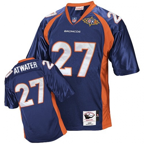 Mitchell And Ness Denver Broncos #27 Steve Atwater Navy Blue Super Bowl Patch Authentic Throwback NFL Jersey - Ujersey